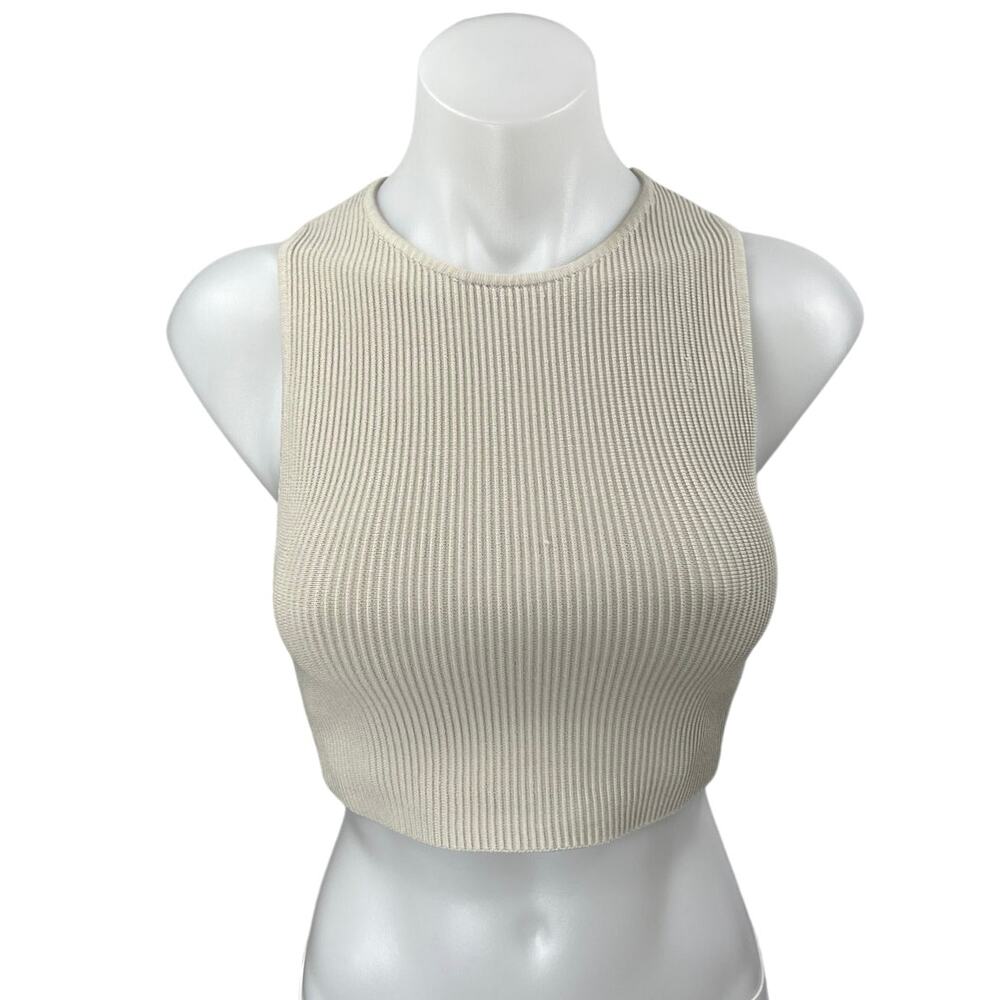 Aritzia Babaton Tan Rib Knit Sleeveless Racerback Cami Camisole Crop Tank Top S
